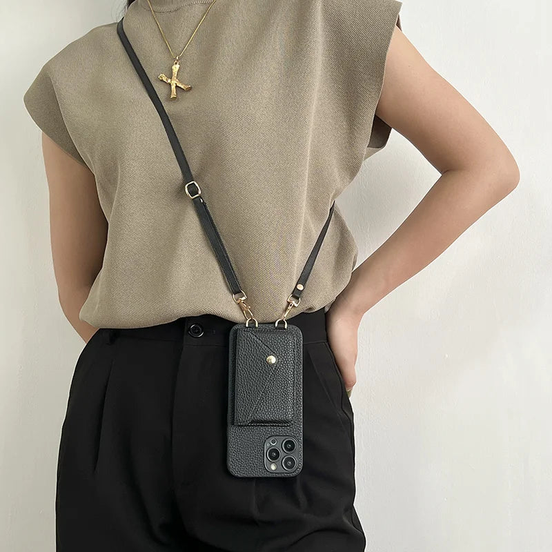 Elegant Leather Crossbody Wallet Case™